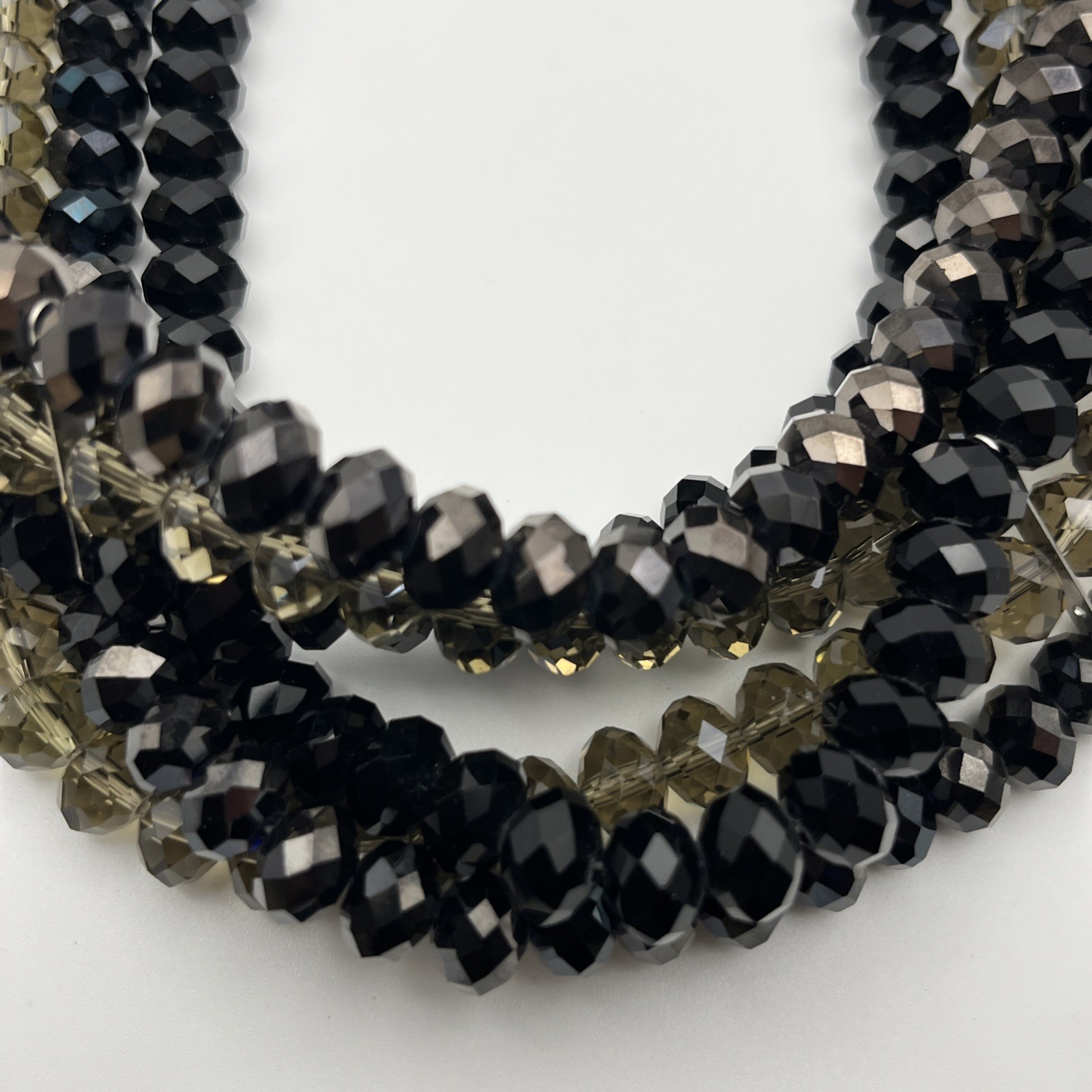 Faceted Beaded Statement Necklace Multi Strand Black Bronze Beige 40″