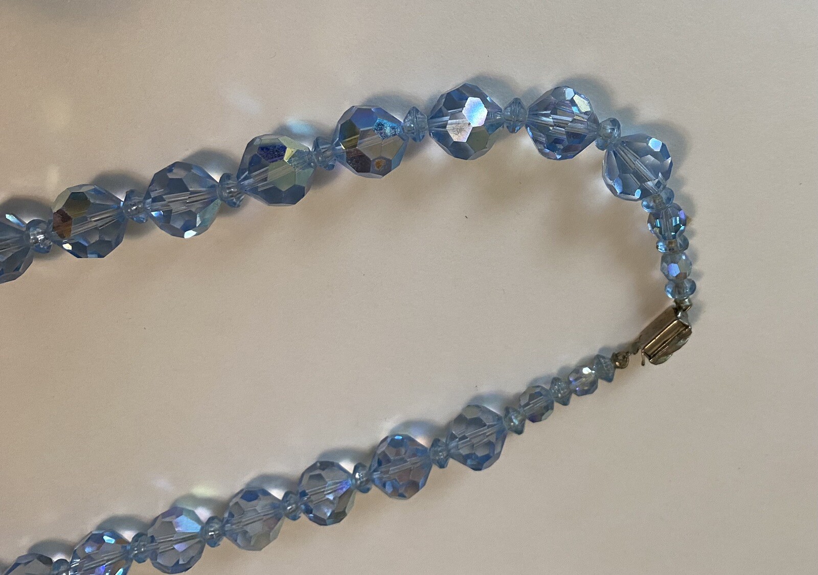 Aurora Borealis Icy Blue 22” Crystal Necklace & Earring Set. 1950’s