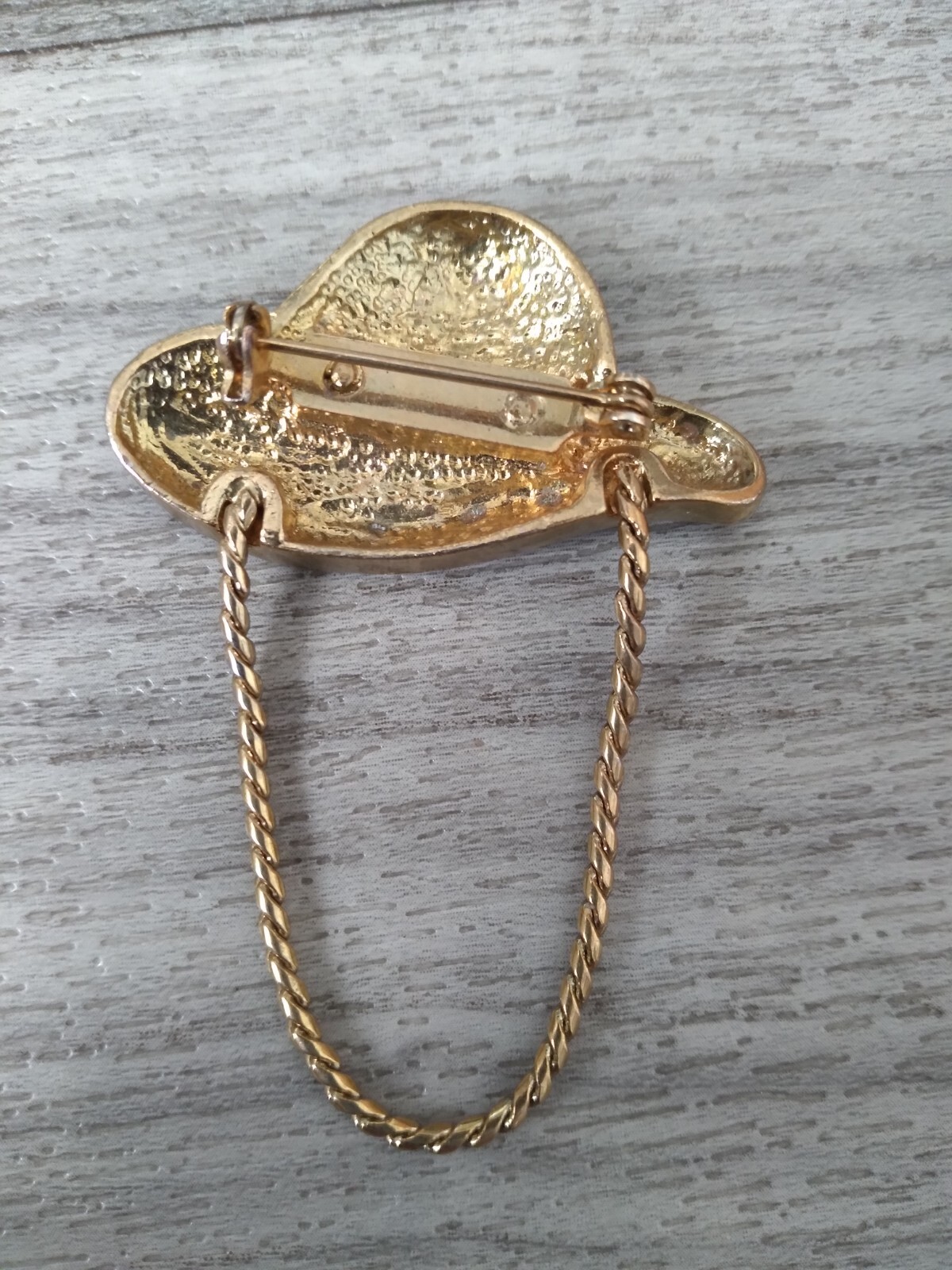 Vintage Red Enamel Hat Brooch Pin Gold Tone 1950s Flower Gold Tone
