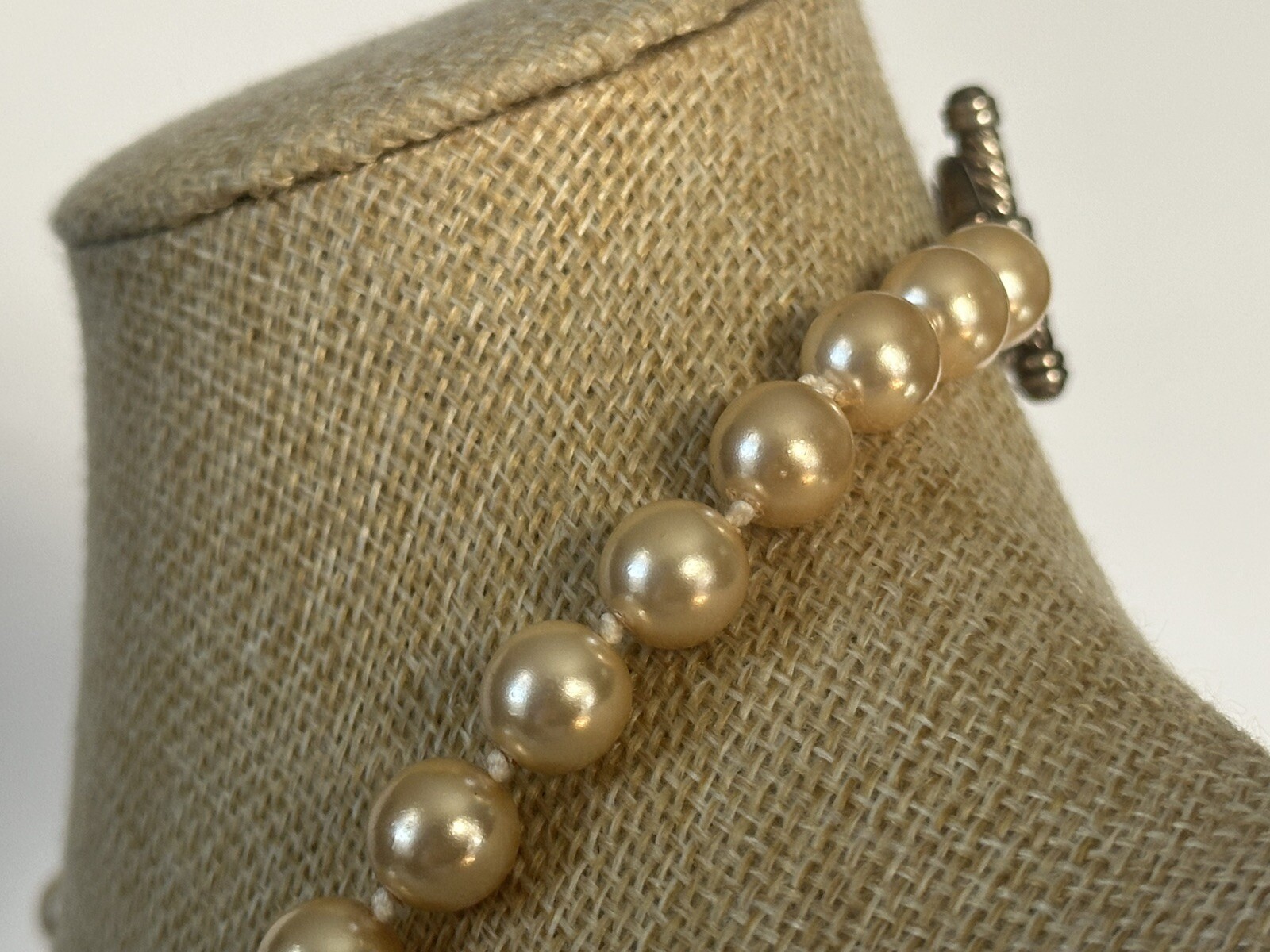 Vintage – Hand Knotted Ivory Faux Pearl Necklace 19” – Toggle Closure – Luster