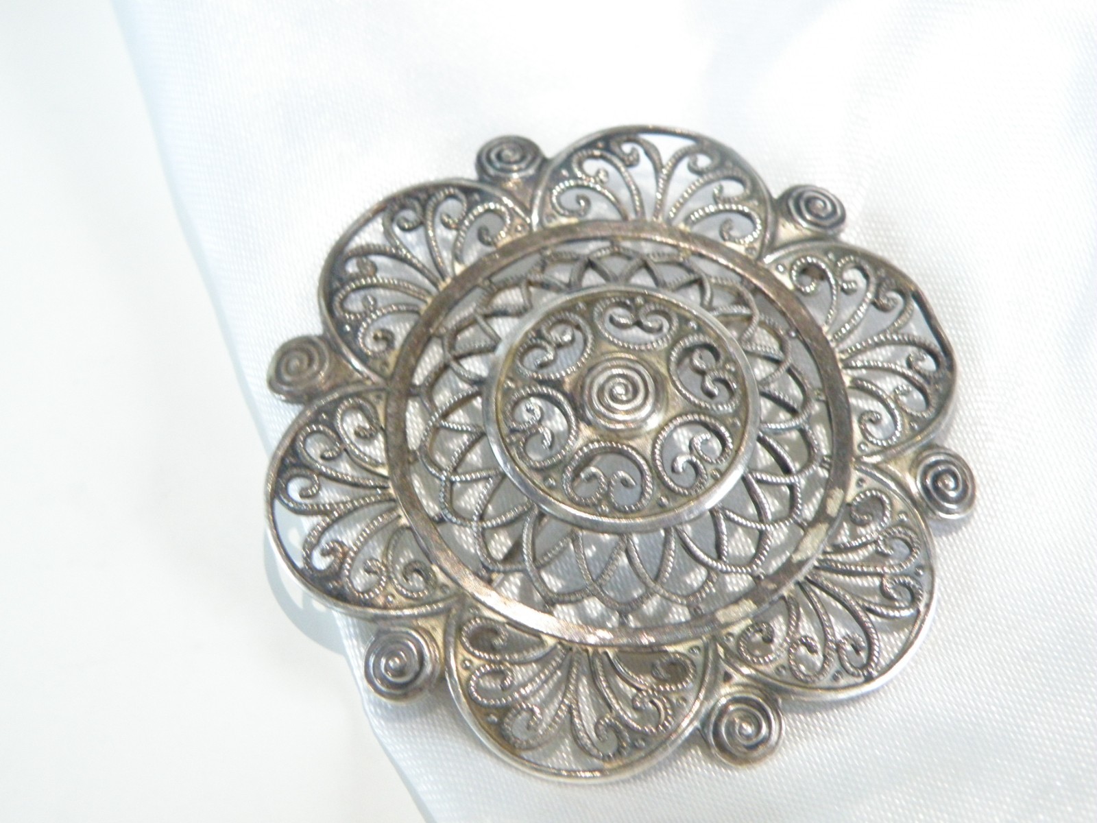 Antique 835 Silver Germany WMF Ikora Large Filigree Brooch Pin