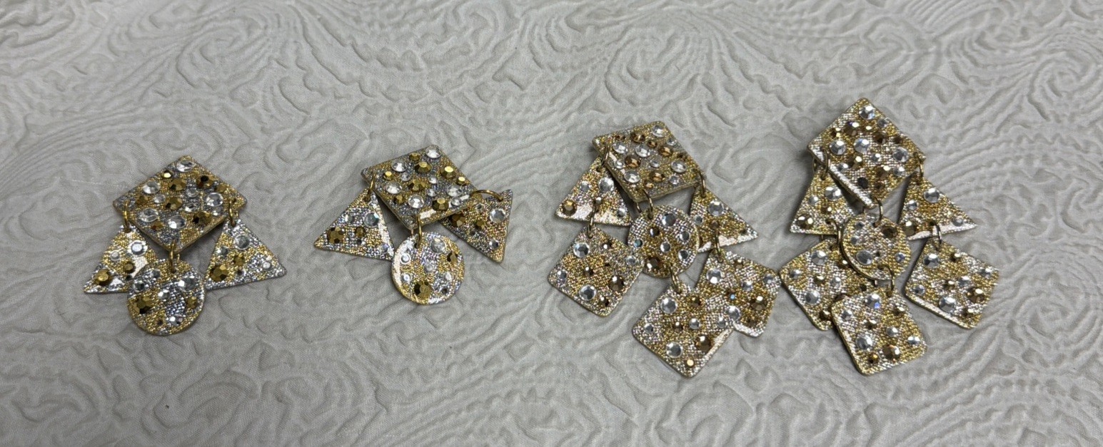 Vintage 1980s (2) MAM Retro Style Glitzy Chimes Clip Dangle Earrings Geometric