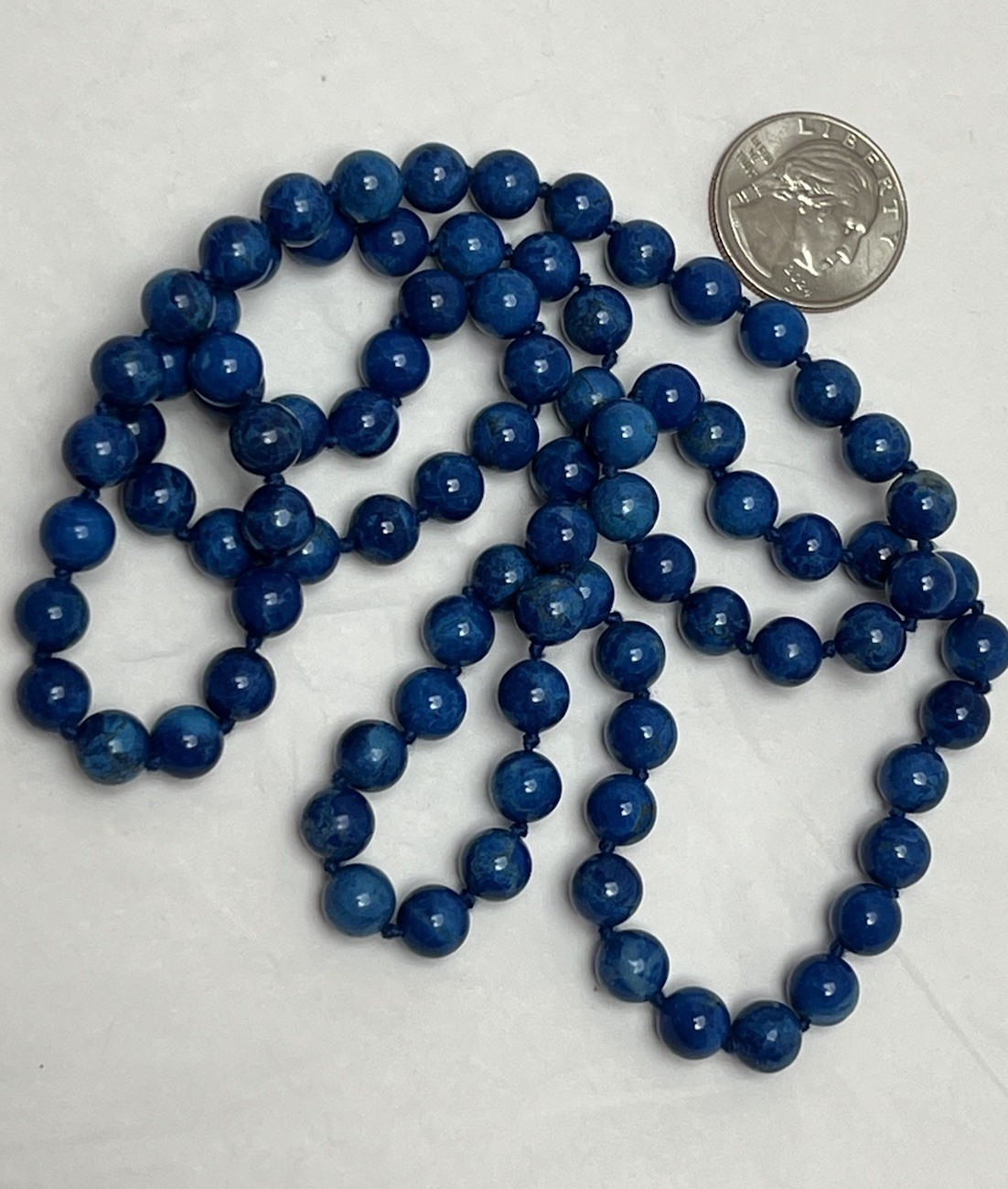 Vintage Blue Apatite Bead Necklace No Clasp Knotted 31”