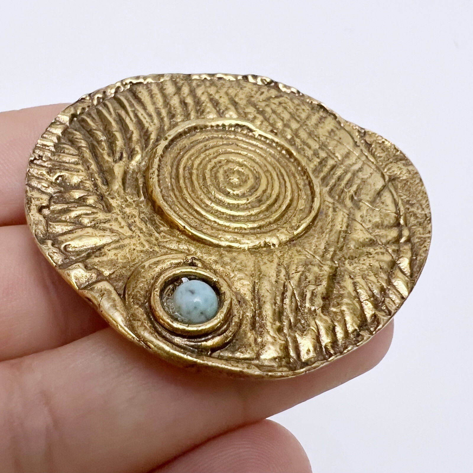 Vintage Jean David Abstract Spiral Brutalist Faux Turquoise Round Brooch Pendant