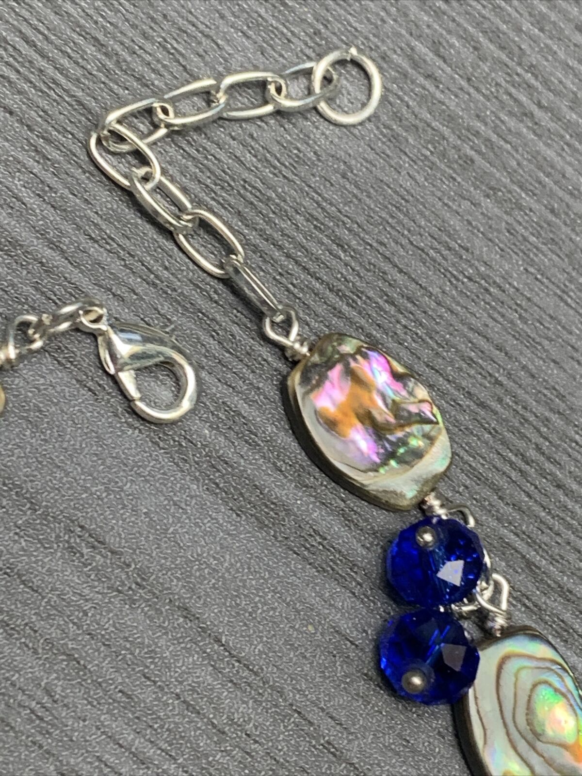 Vintage Beach Ocean Theme Abalone Shell Blue Crystal Bracelet 7.5”-9”