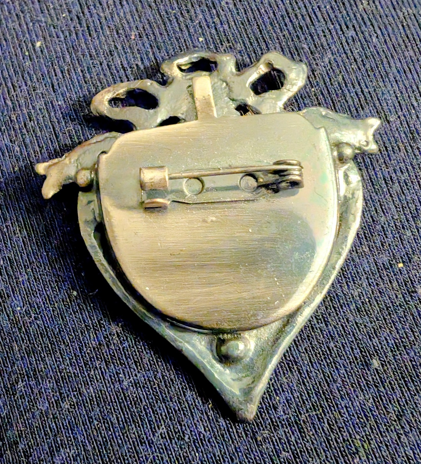 Victorian Heart Photo Brooch Vintage Romantic Rose Ribbon Silver Tone Memory Pin