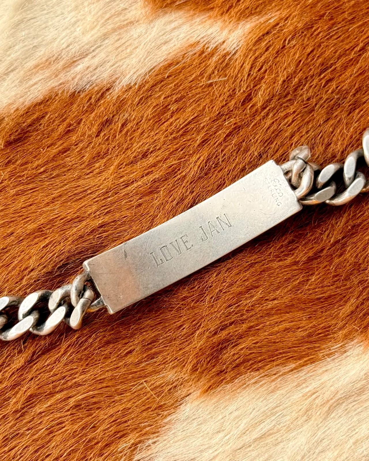 Vtg 44g 925 1950s Sterling Silver Military ID Bracelet Curb Link Chain Bracelet