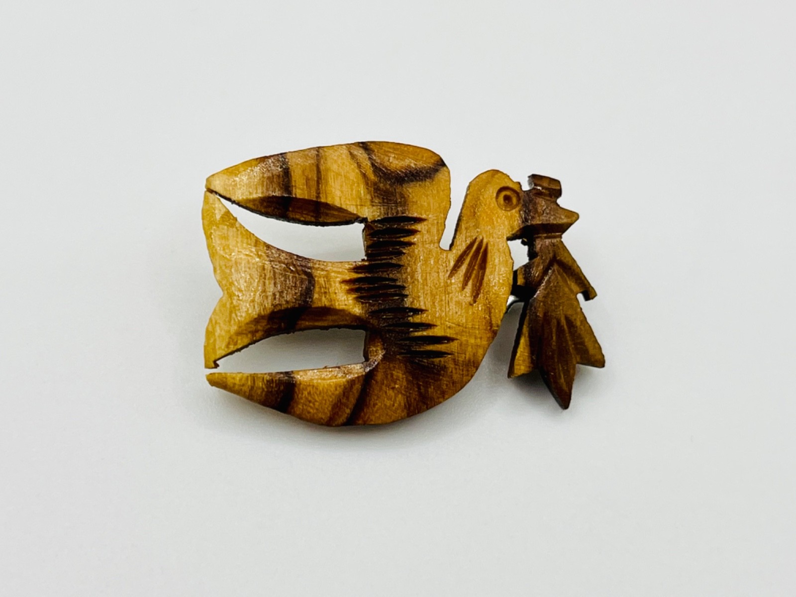Vintage Hand Carved Wood Dove Brooch