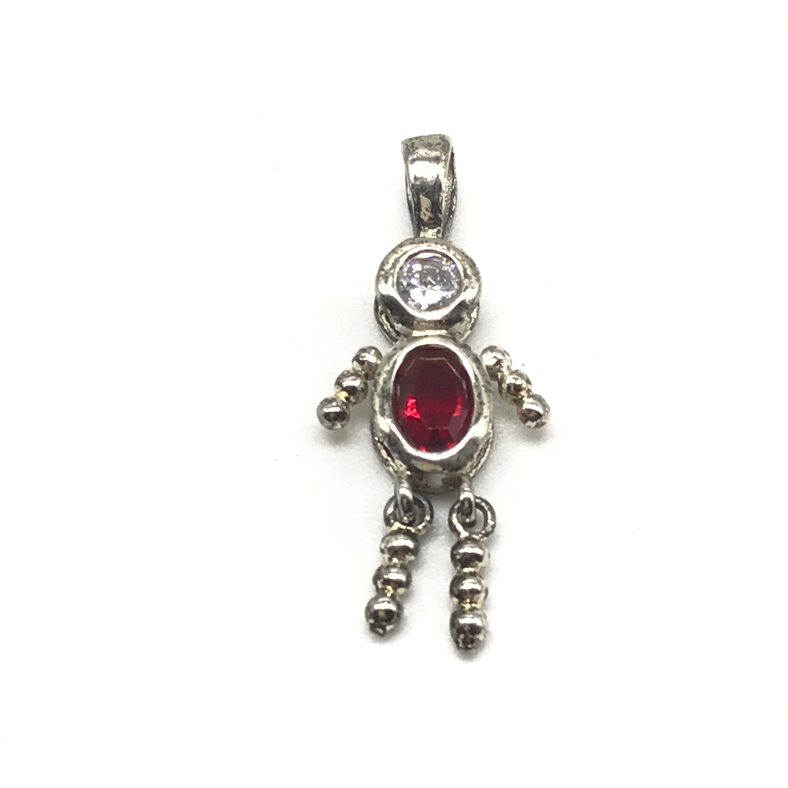 925 Sterling Silver Red CZ July Birthstone Stick Person Vintage Pendant