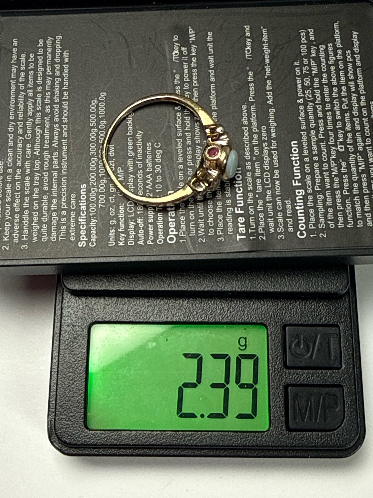 Vintage 10k Gold Opal Oval Cabochon Ring Diamonds Ruby Size 8.75