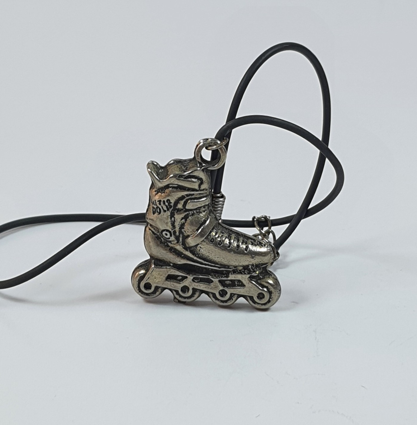 Unique Antique Style Signed Roller Blade Skate Charm Necklace Goth Grunge Jewelr