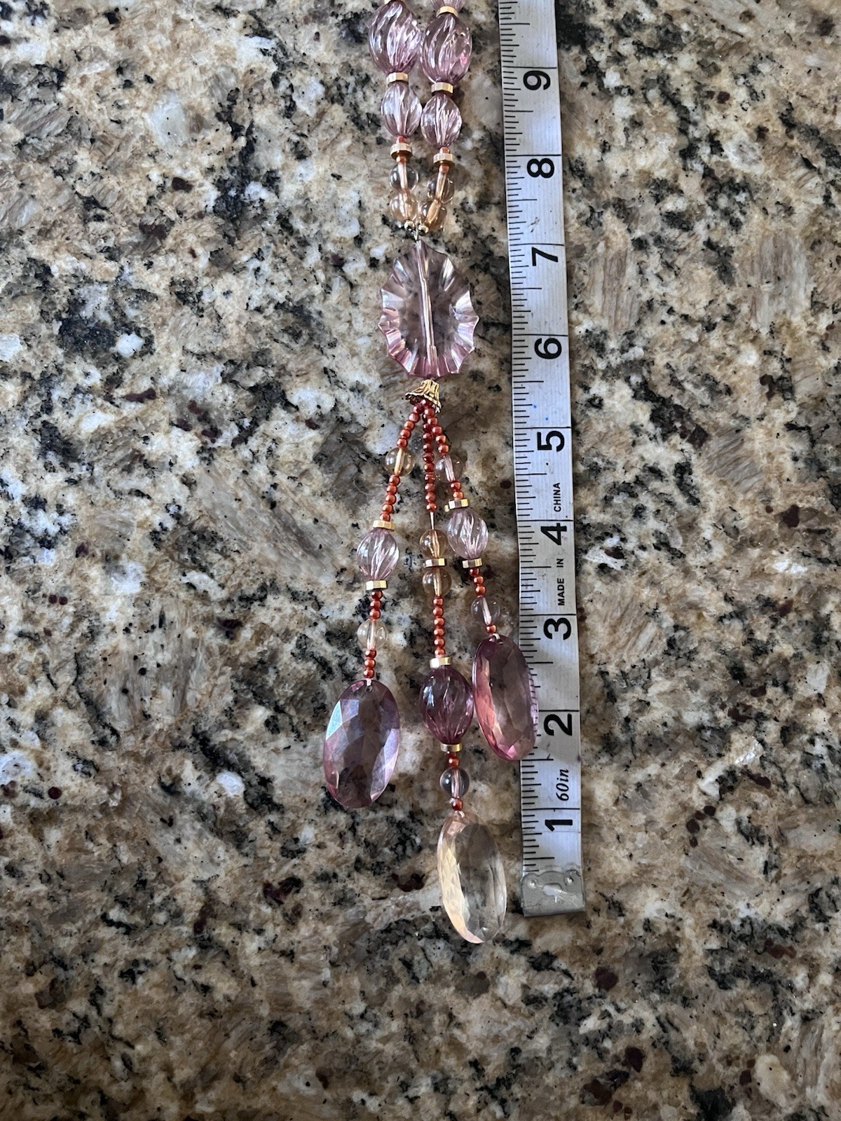 Vintage Lucite Faceted Beaded Blush Pink Tassel Necklace