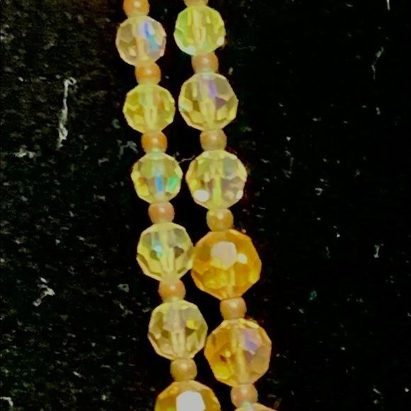 Vintage Faceted Crystal Bead Necklace With Aurora Borealis Finish 24″