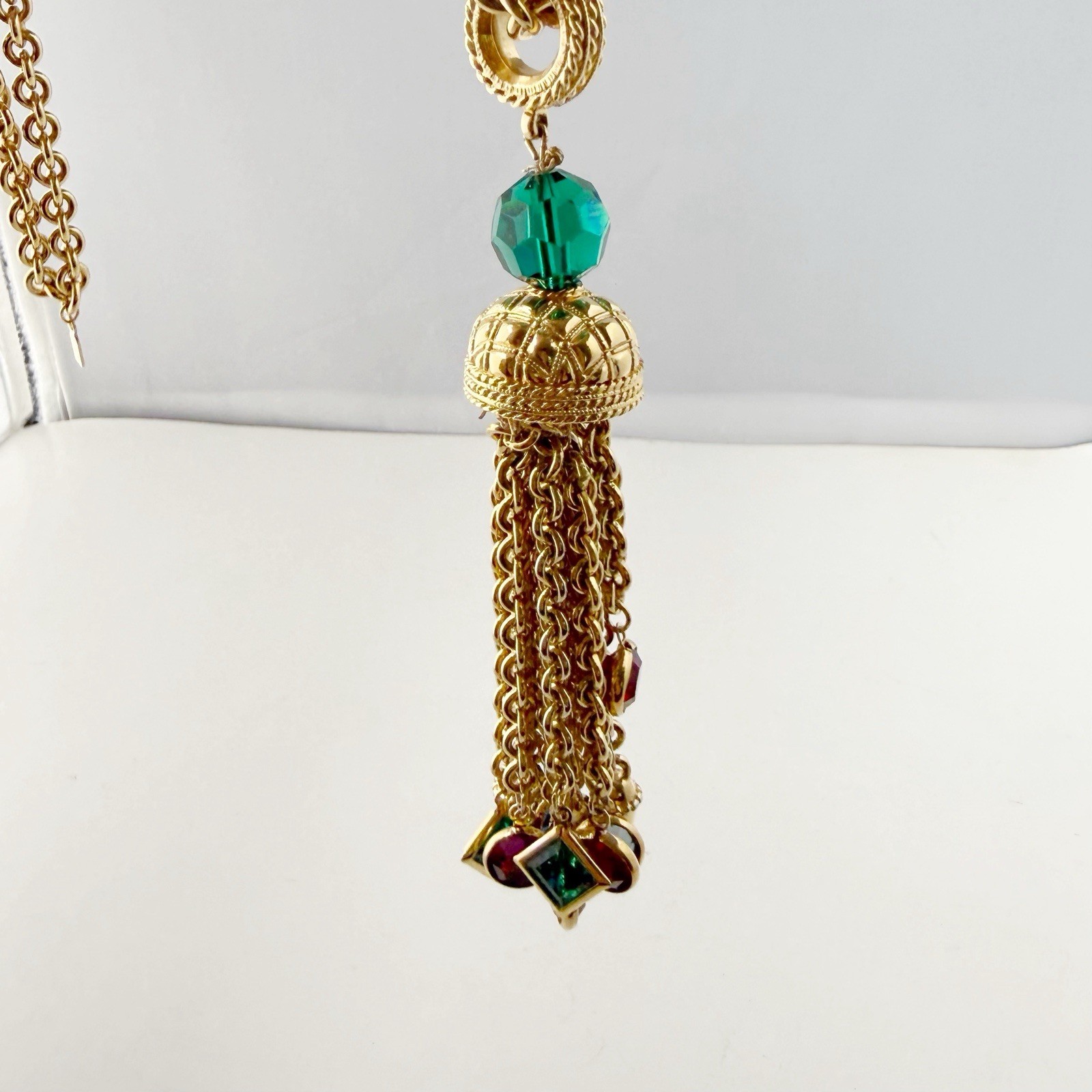 Vintage Swarovski Multicolor Bezel Set Crystal Tassel Chain Necklace FLAWS