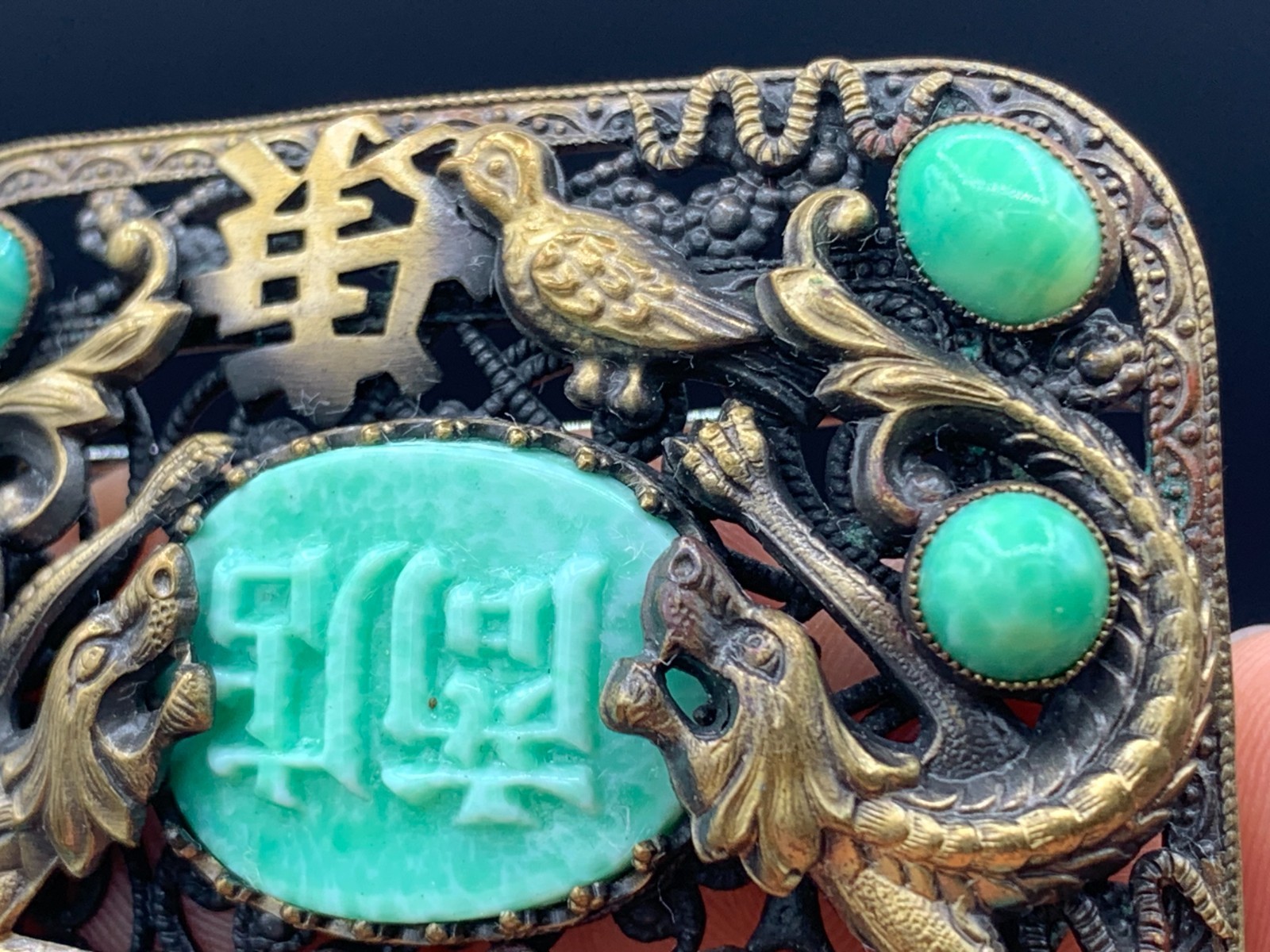 MAX NIEGER Pin Brooch Chinese Revival Pekin Glass Czechoslovakia circa 1920s