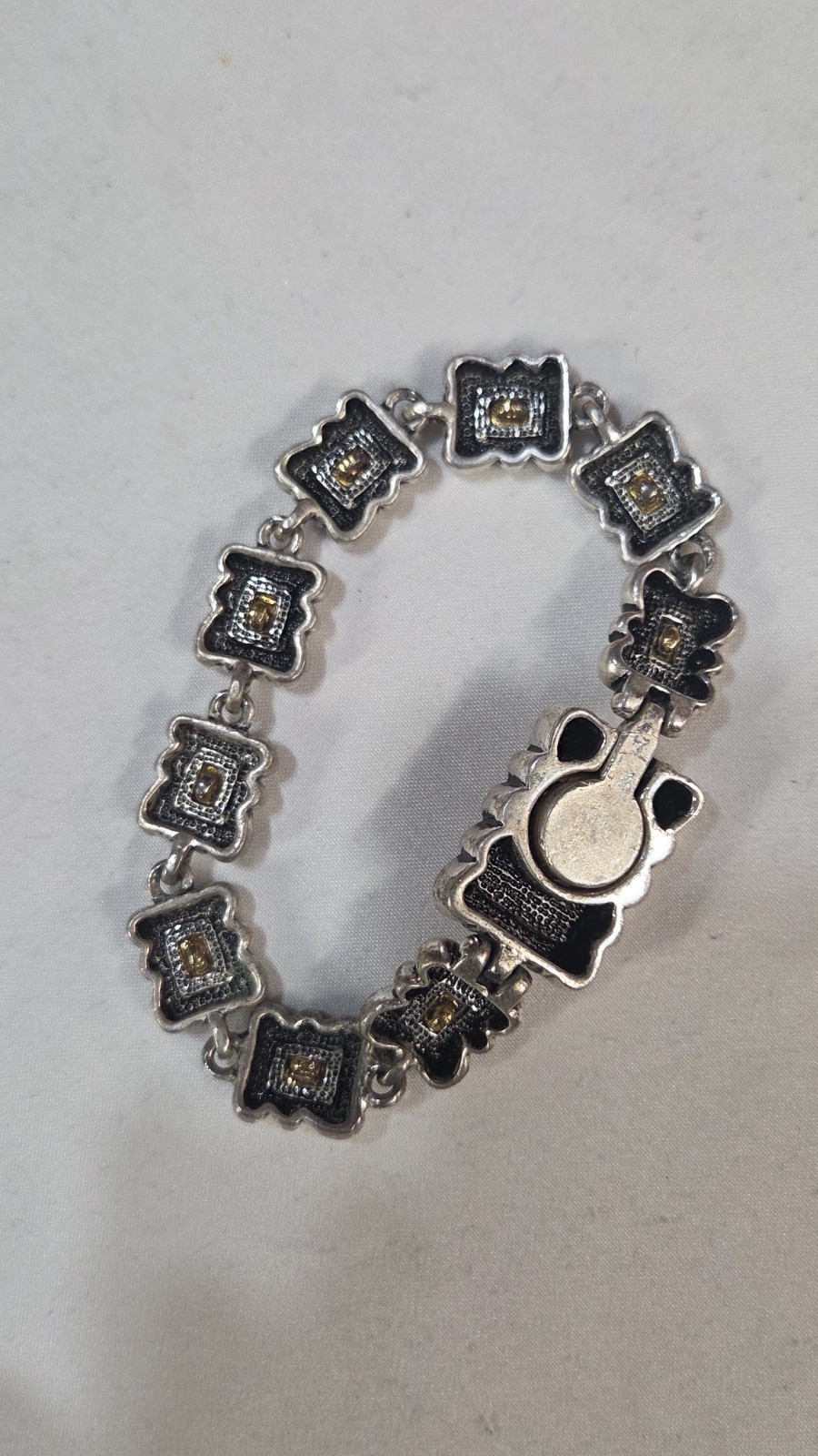Vintage Two-Tone, Silver & Gold, 8″ Tennis Bracelet W/ Purple Cabochon (1046)