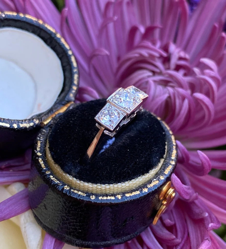 Three Stone 1 CTW White Round Simulated Diamond Vintage Wedding 925 Silver Ring