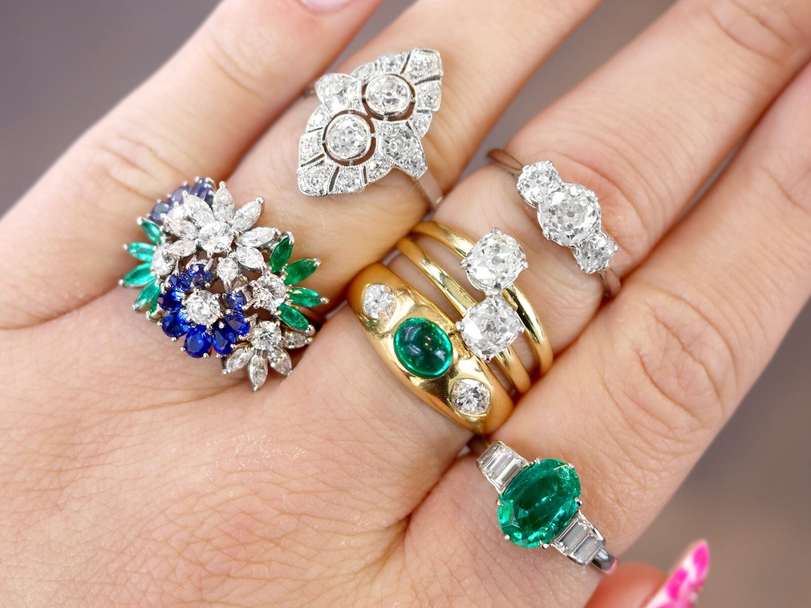 Antique 2.10Ct Emerald and 0.42Ct Diamond, Platinum Dress Ring Circa 1935