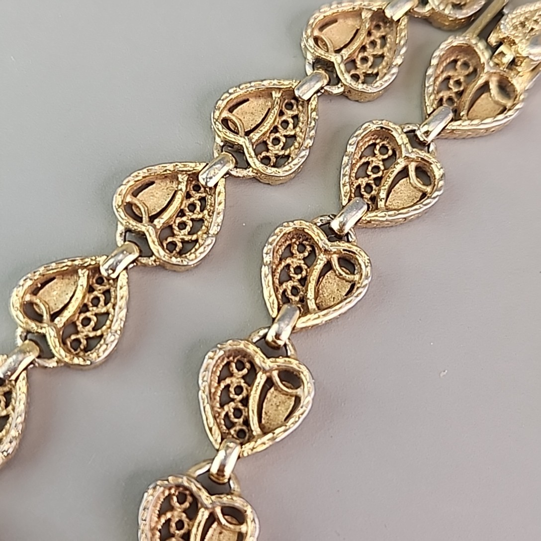Vintage Heart Chain Bracelet Filigree Openwork 1cm Gold Tone 6.5″