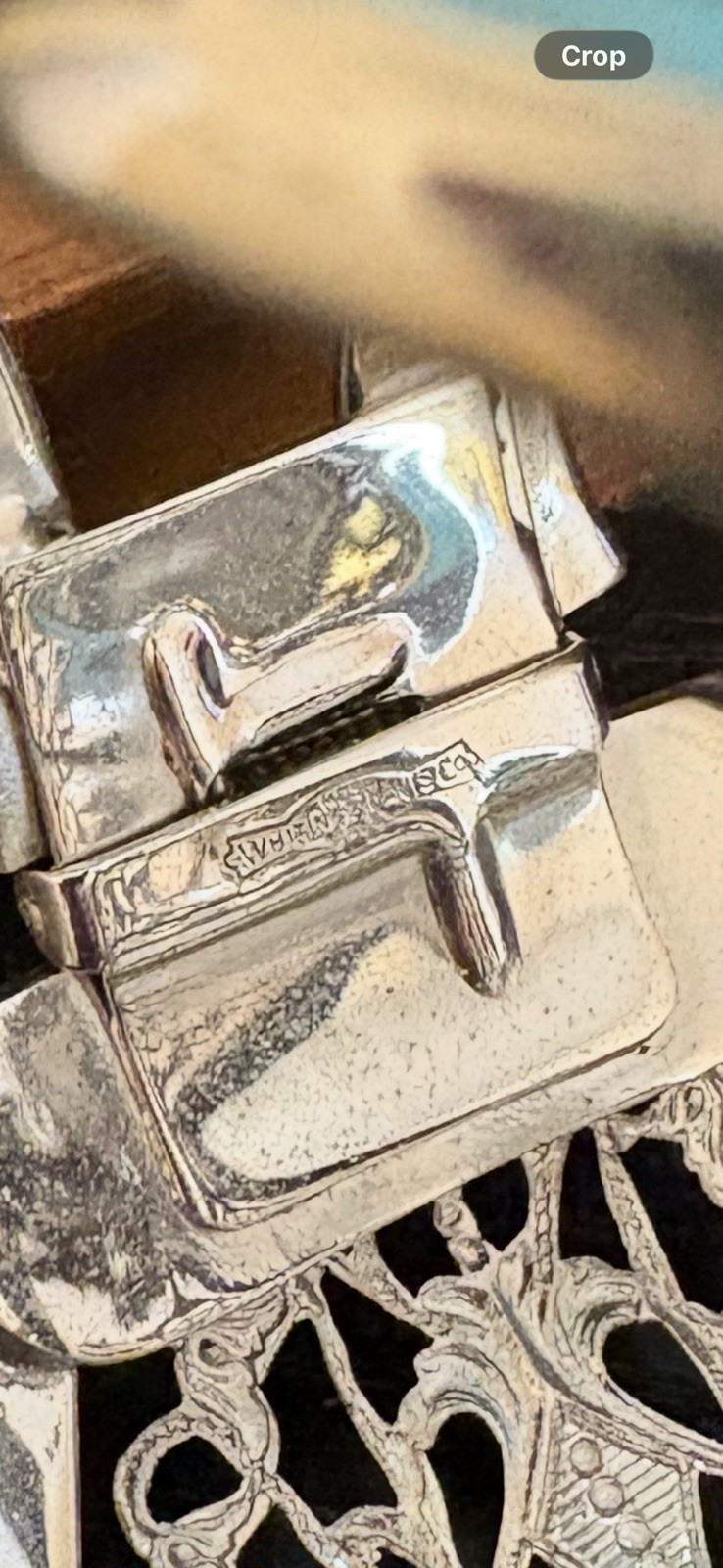 Whiting & Davis massive cuff bracelet clear cut cameo silver tone sz 6.5 vintage