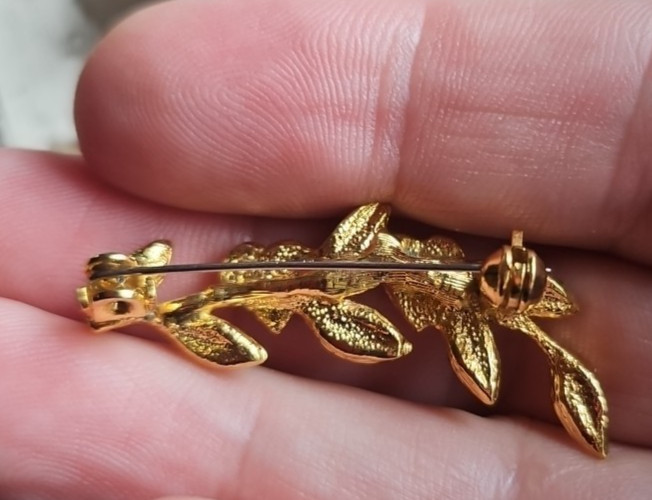 Vintage Pink Enamel Hearts and Leaves Branch Brooch Pin Branch Dusty Rose
