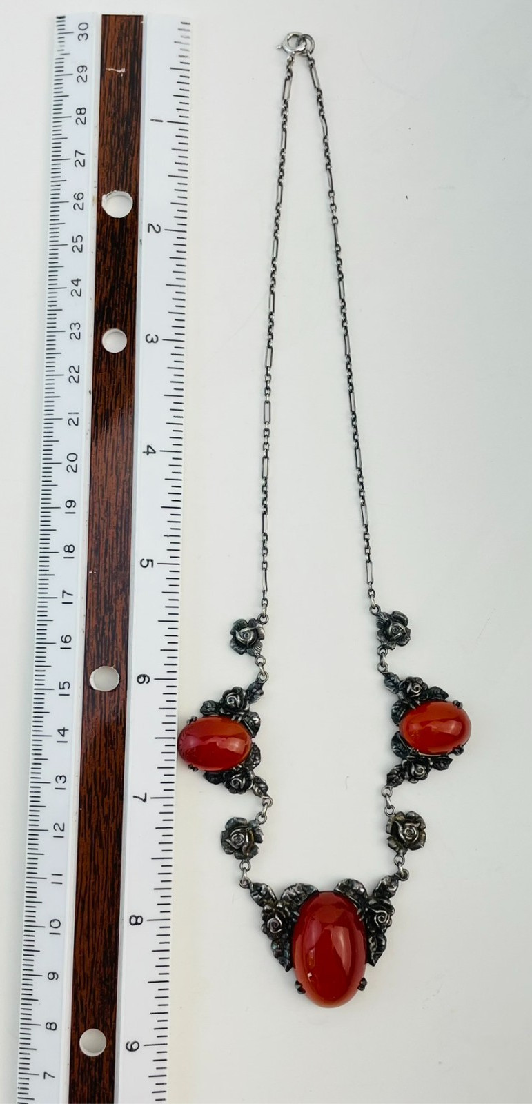 Art Deco Wachenheimer Sterling Silver Carnelian Festoon Choker Pendant Necklace