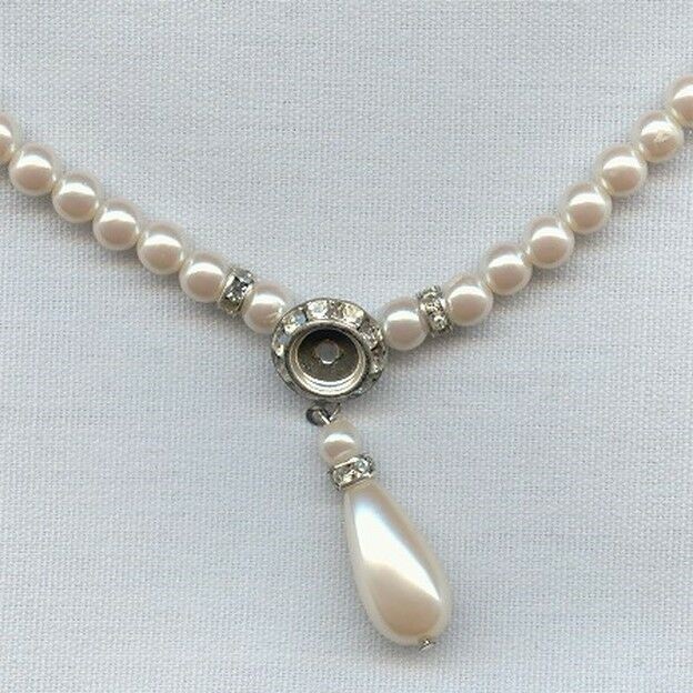 VINTAGE SILVER PEARL BEADED DROP CRYSTAL RHINESTONE RONDELLE NECKLACE D267