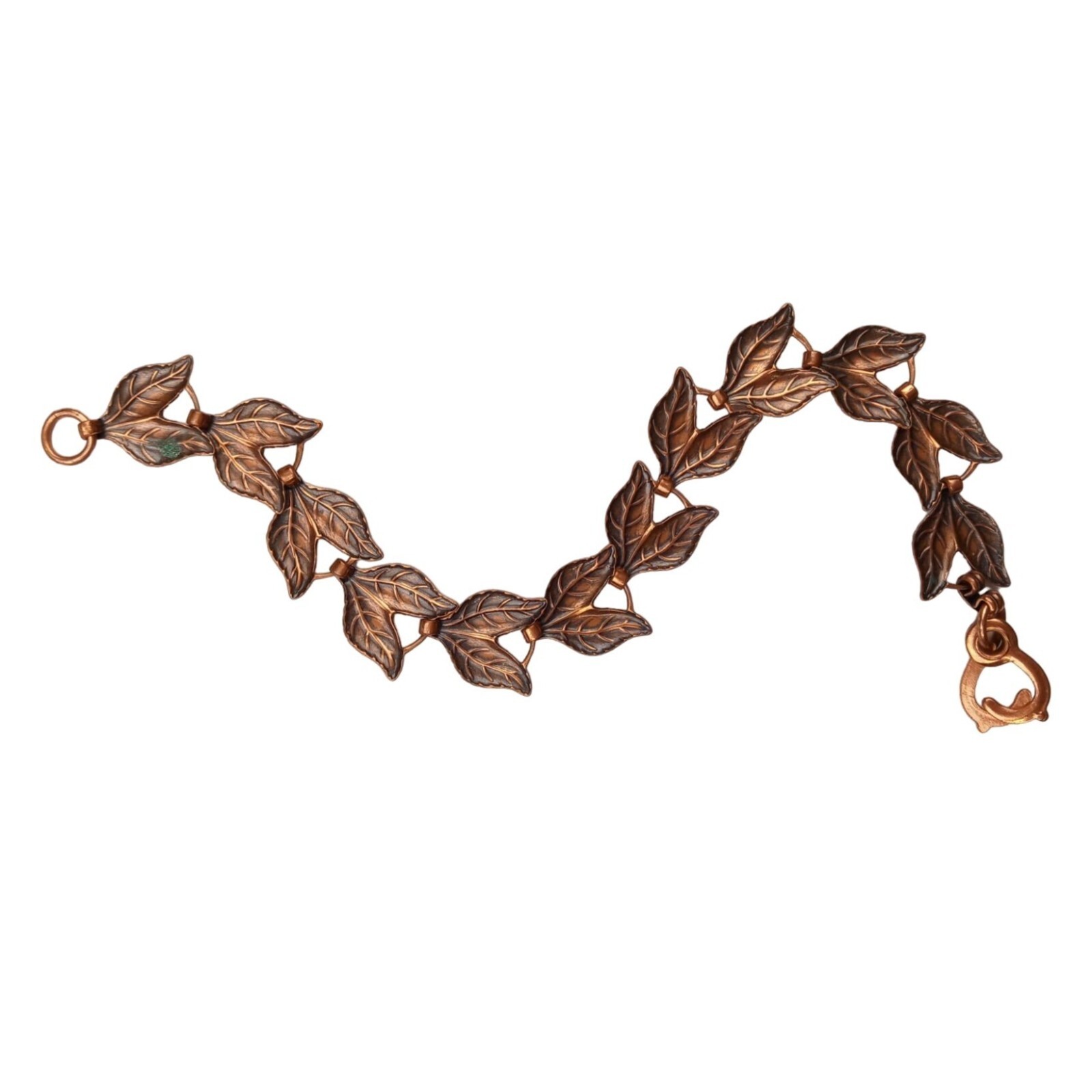 Vintage Bracelet Copper Double Leaf Link Leaves Botanical Fall Vine Sister Clasp