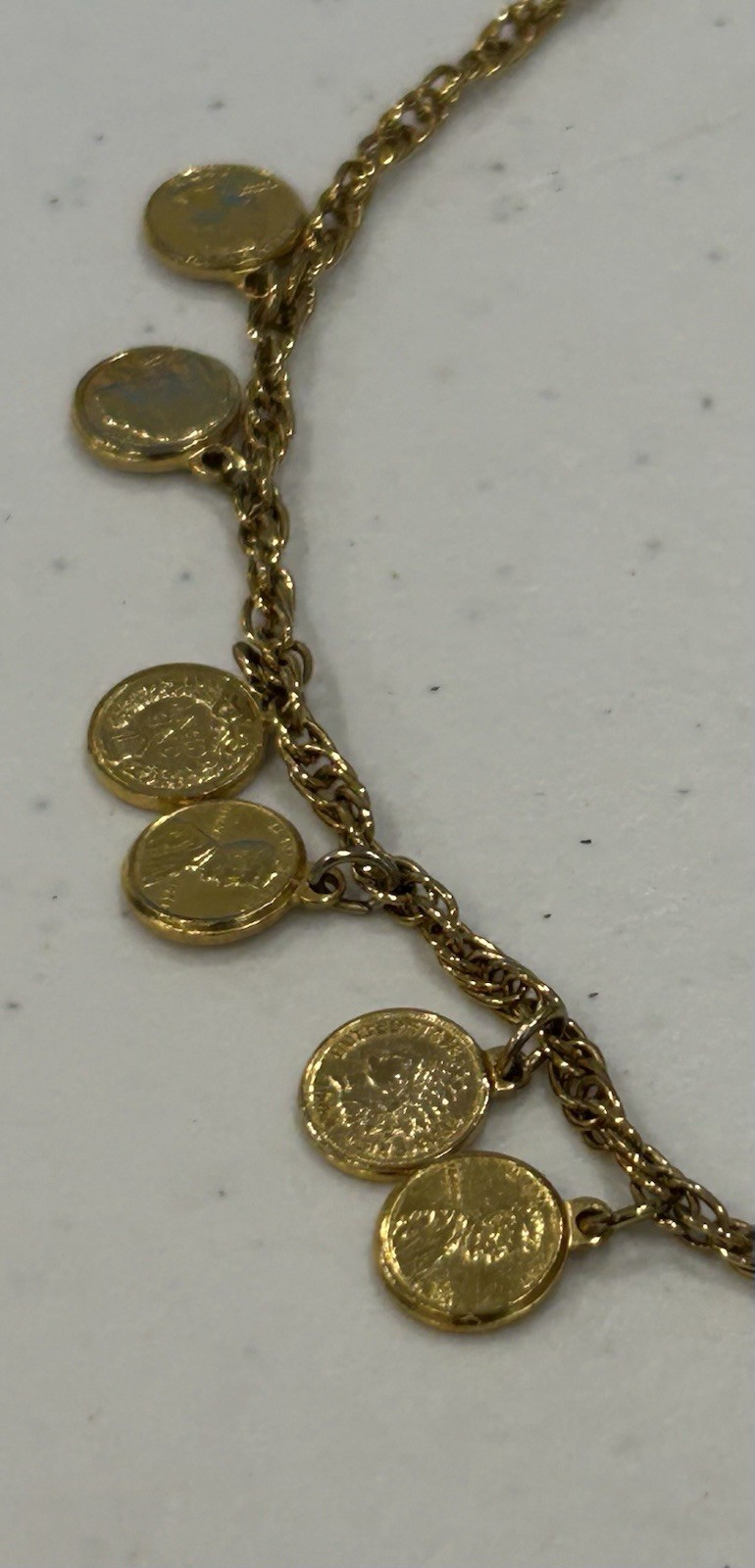 Vintage 17” Gold Tone 20 US Coin Charm Necklace