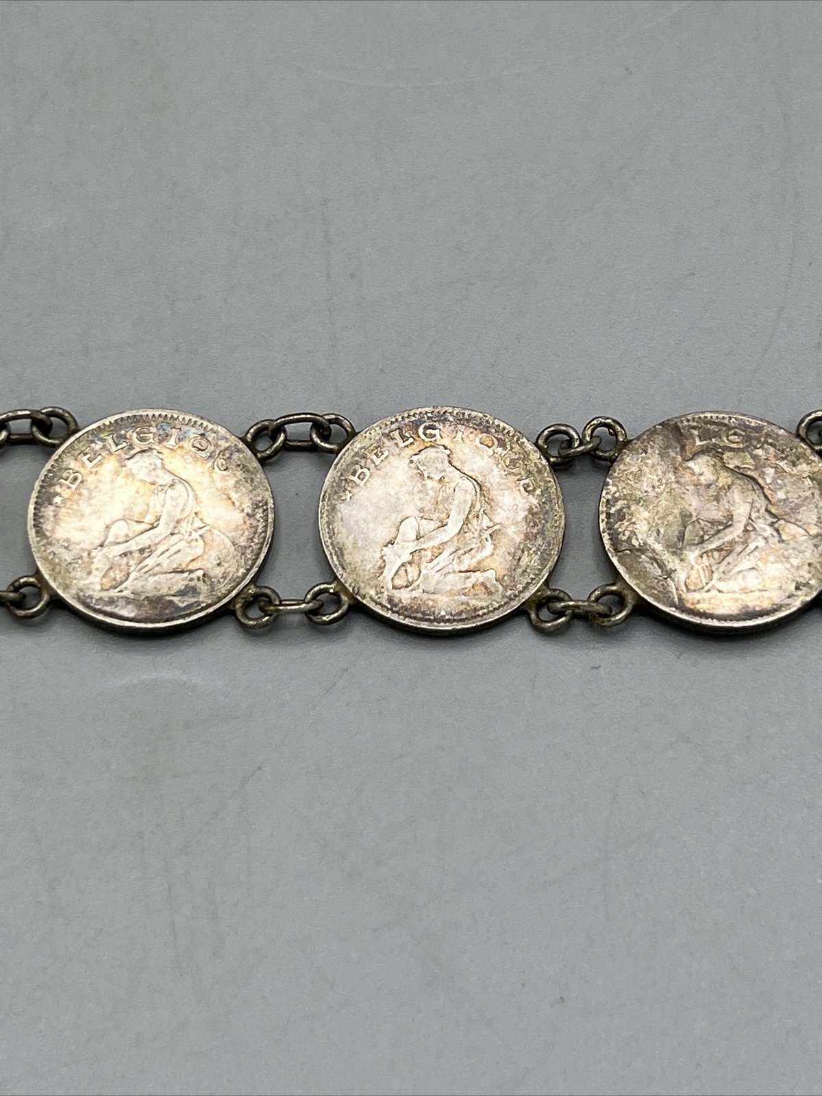 Belgian Silver Coin Bracelet Org Belgium Currency Hook Clasp 7″ Vintage
