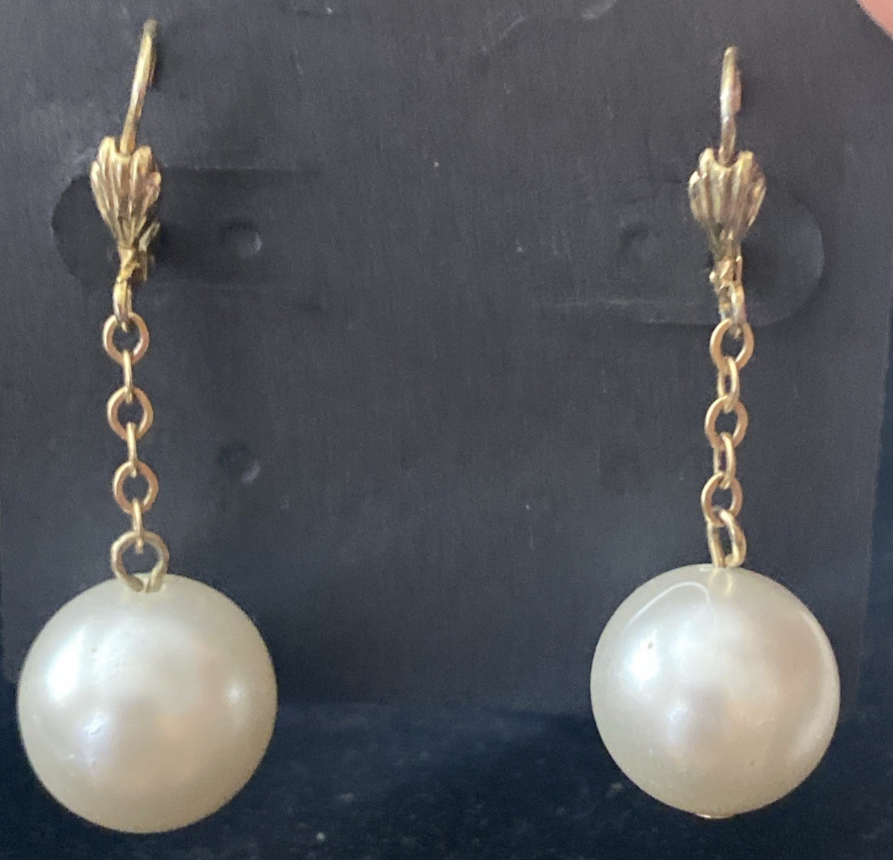 Vintage Ges Gesch West Germany Dangle Earrings Faux Pearl Pierced