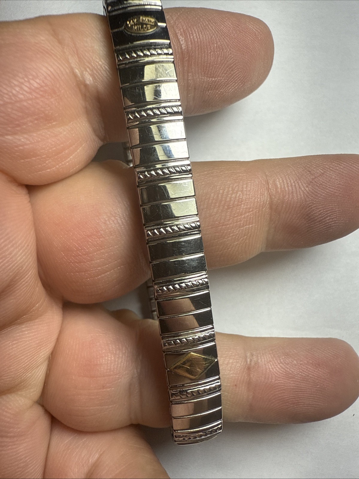 Bracelet MILOR Italy 14k Gold Accents And Stainless Steal Stretch Expanding 9mm