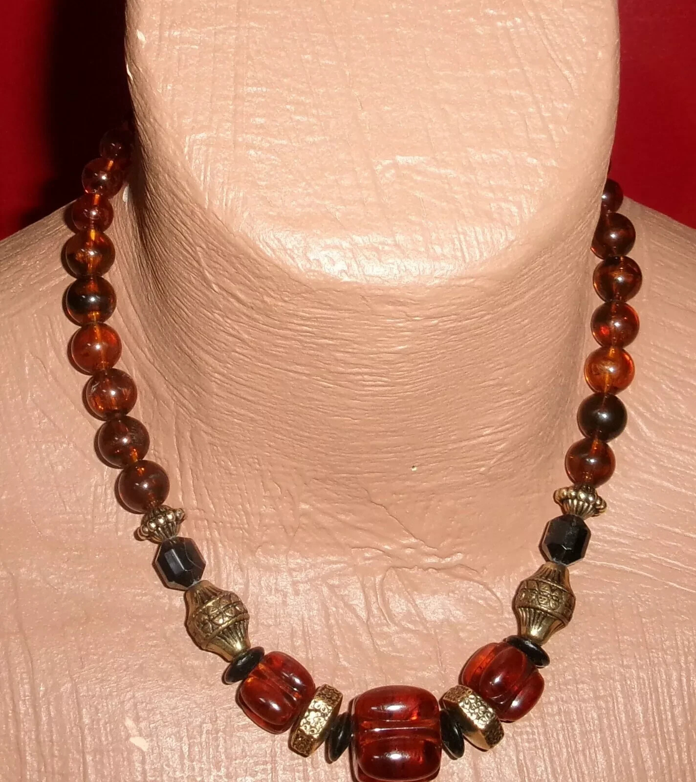 Vintage Cinnamon,Rust,Goldtone Beaded Necklace-Different Shapes & Sizes