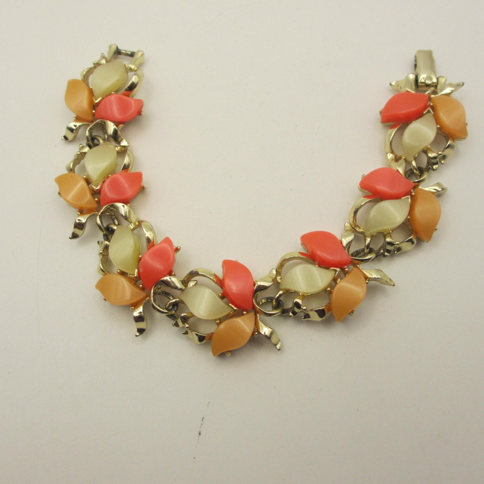 Vintage Thermoset Bracelet Orange Cream Gold Tone