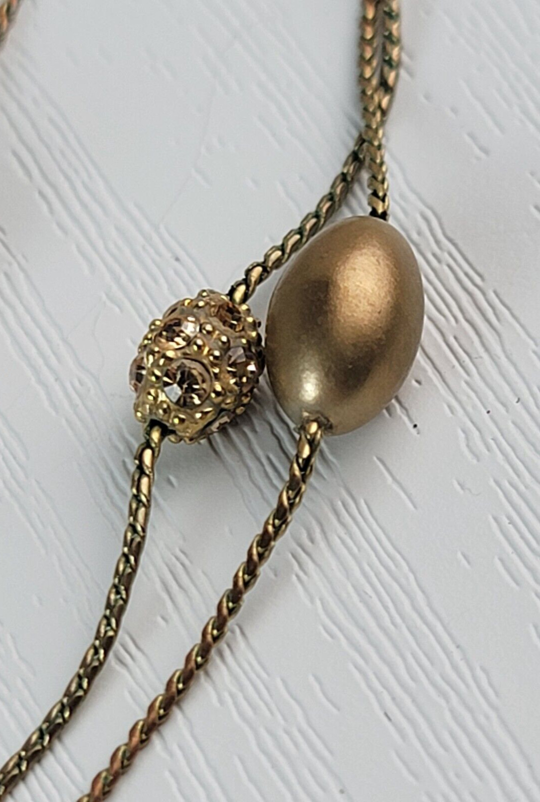 Vintage Monet Gold-Tone Clear Rhinestones Bead Charm Station Necklace 19 Inch