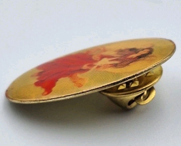 VTG Goldtone Guardian Angel & Dove Devotional Oval Lapel Pin Brooch Acrylic Dome