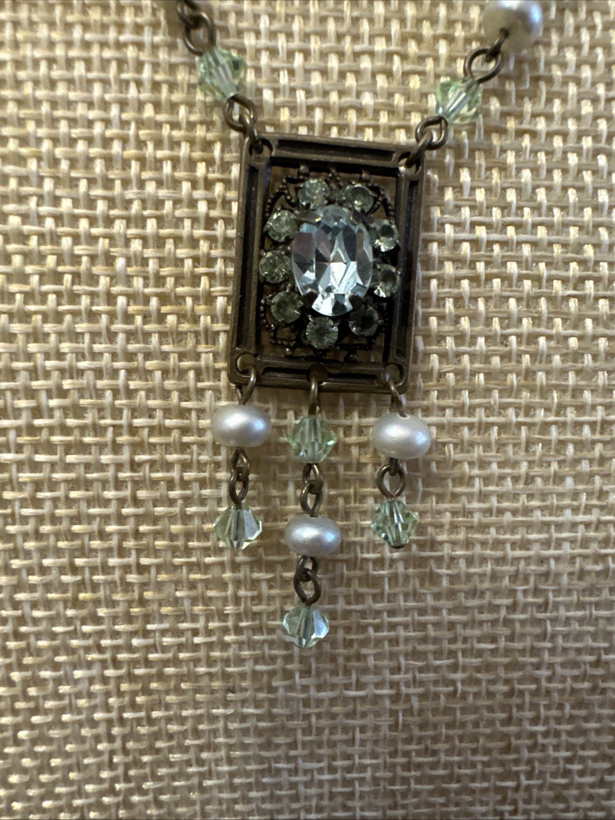 Liz Palacious SF Necklace Peridot Color Rhinestones & Crystals Victorian Revival
