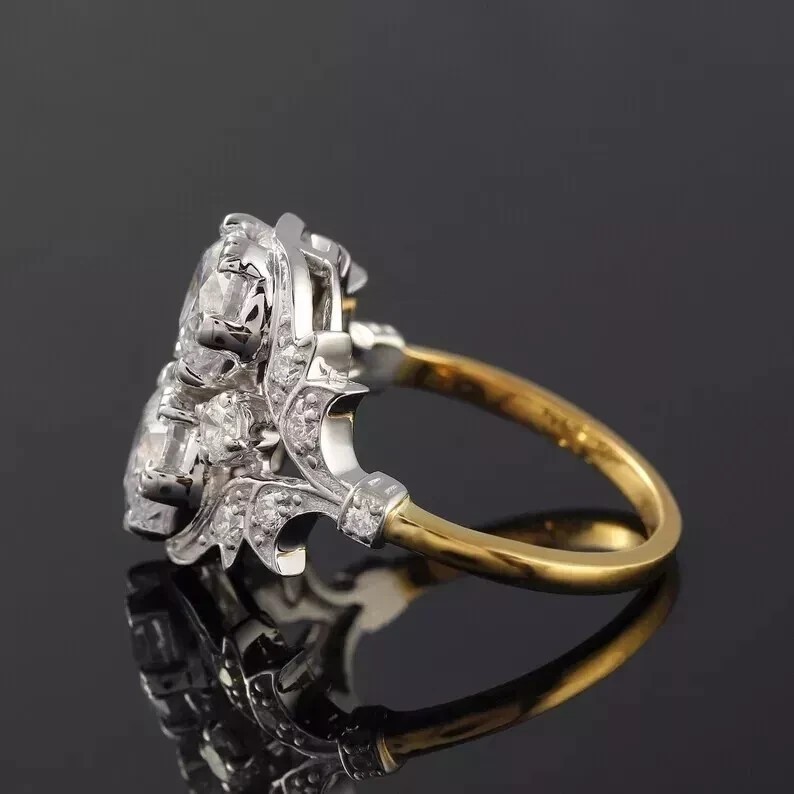 Vintage Art Deco Style Round Cut Lab Created Diamond Engagement 14K Gold FN Ring