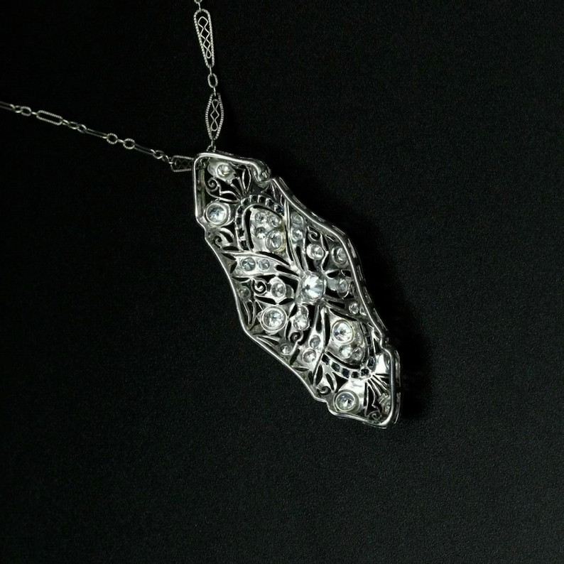 Vintage Art Deco Style Old European Cut Lab Created Diamond 925 Silver Pendant