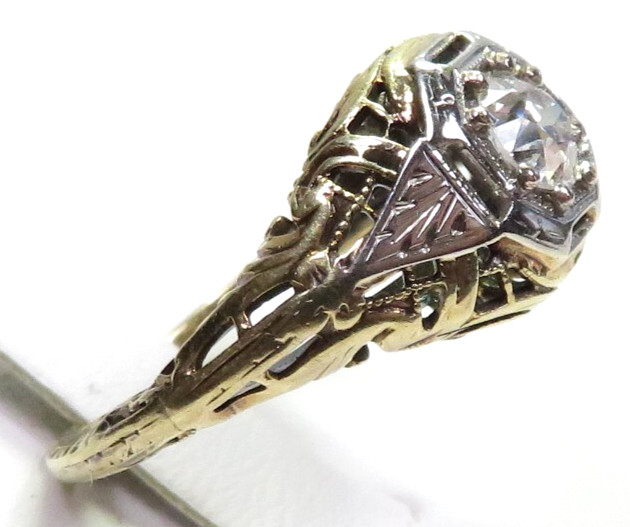 Antique 1920’s European Diamond 13KY/16KW Engagement Ring Size 4 UK-H dtd 1927