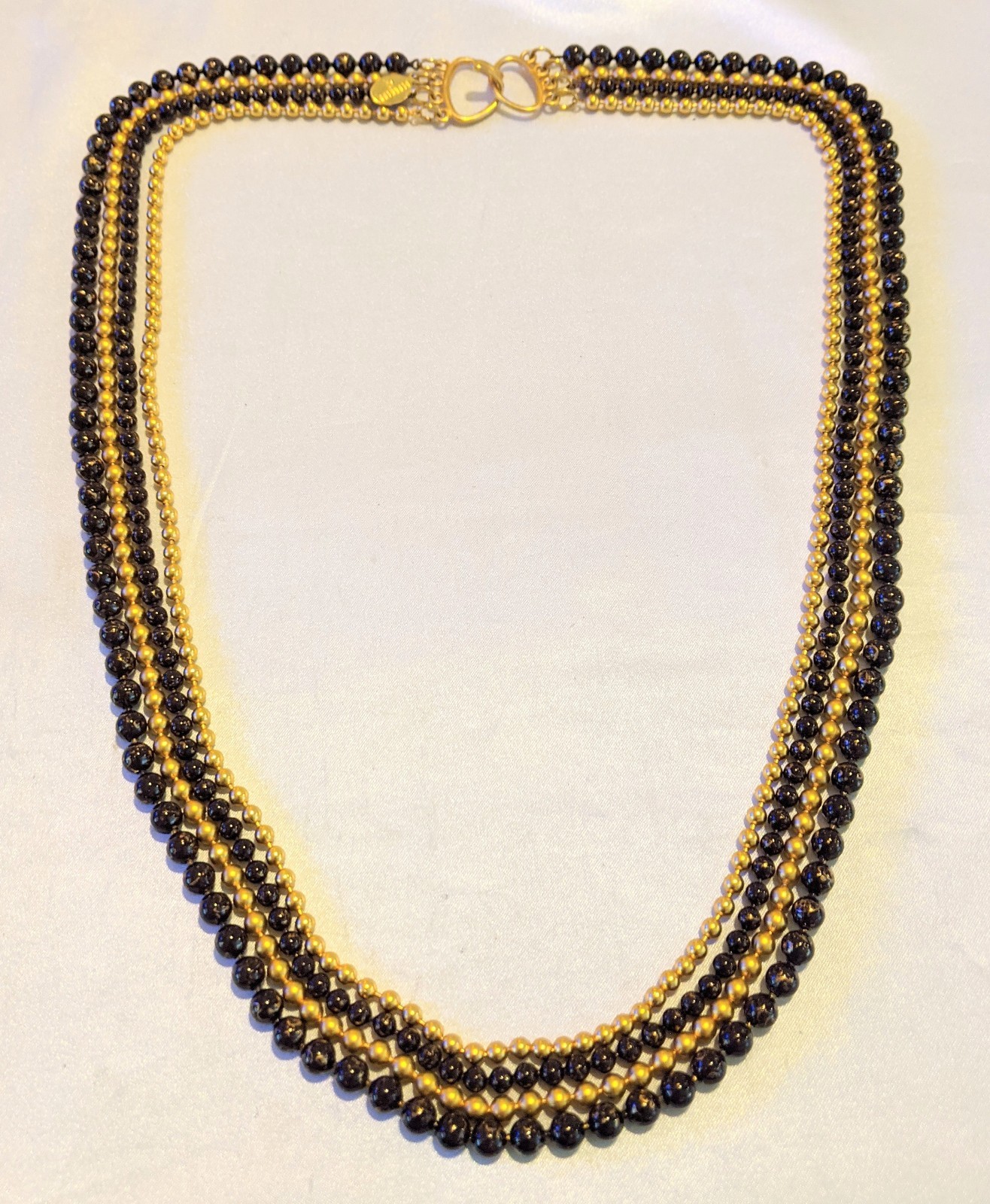 Vintage GEORGIOU Layered Beaded 4-Strand Necklace 27″ Purple/Brown w/ Gold Heavy