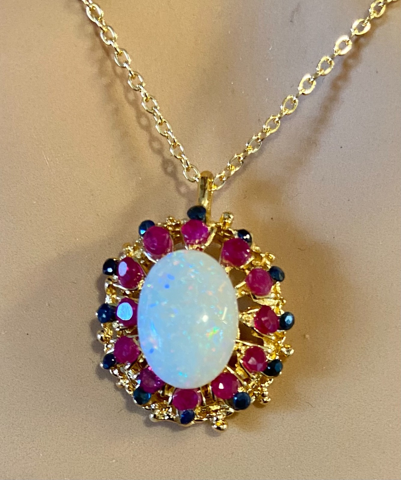 AUTHENTIC SWOBODA PENDANT~ GENUINE AUSTRALIAN FIRE OPAL, RUBY, SAPPHIRE