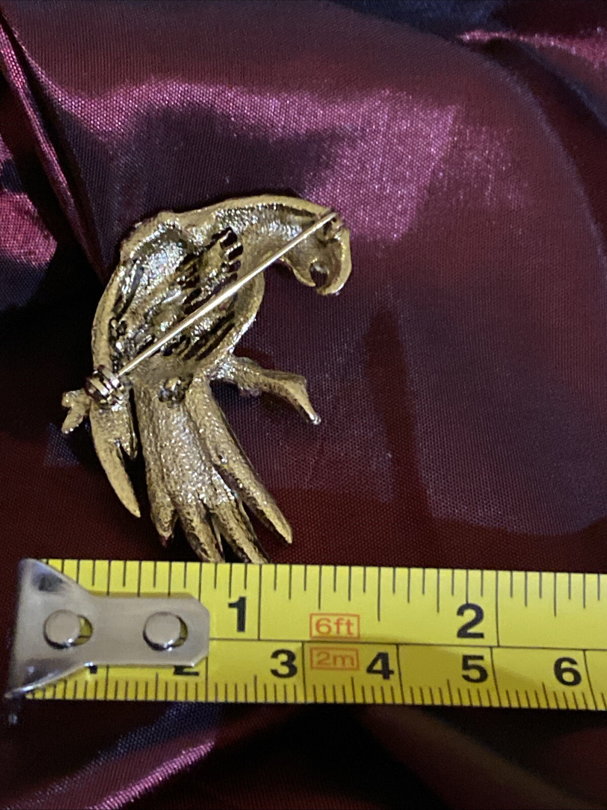 Vintage Parrot Brooch Glass Rhinestone’s Gold Tone Blue And Clear Stones EUC 2”
