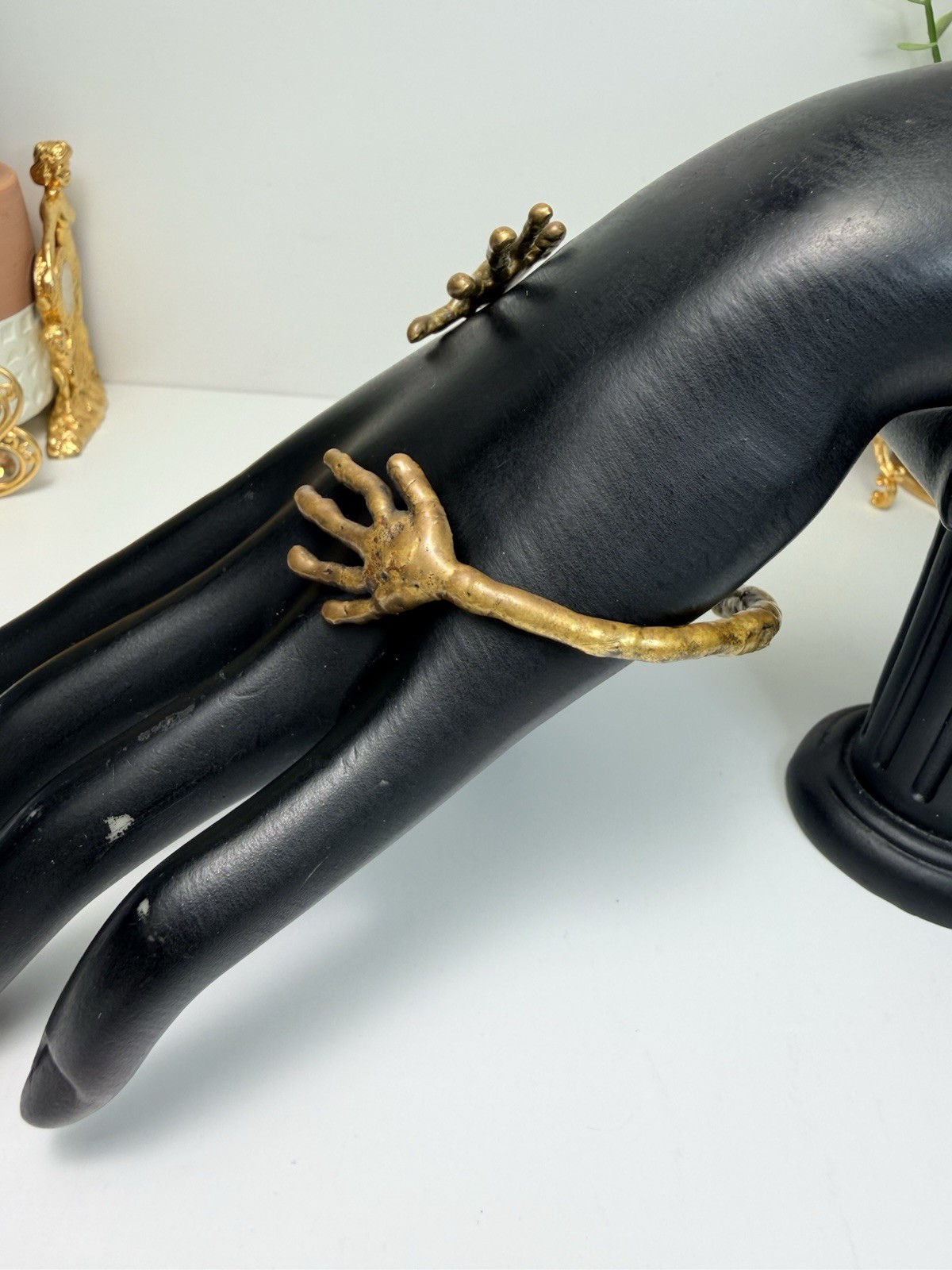 Vintage Brutalist Bronze Hand Cuff Bracelet Sculptural Modernist Artist Piece