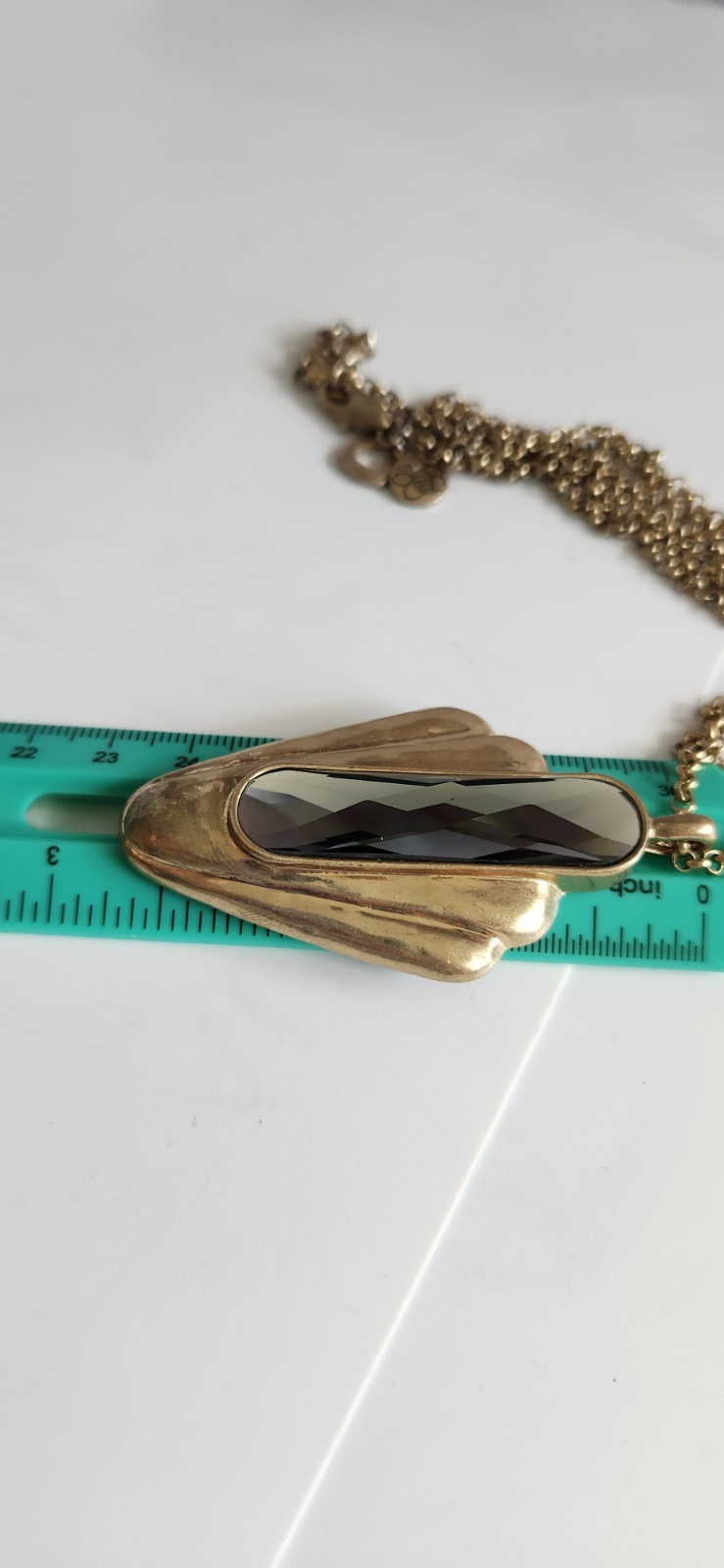Vintage VeraWang Large Faceted Smokey Crystal Polished Goldtone Pendant Necklace