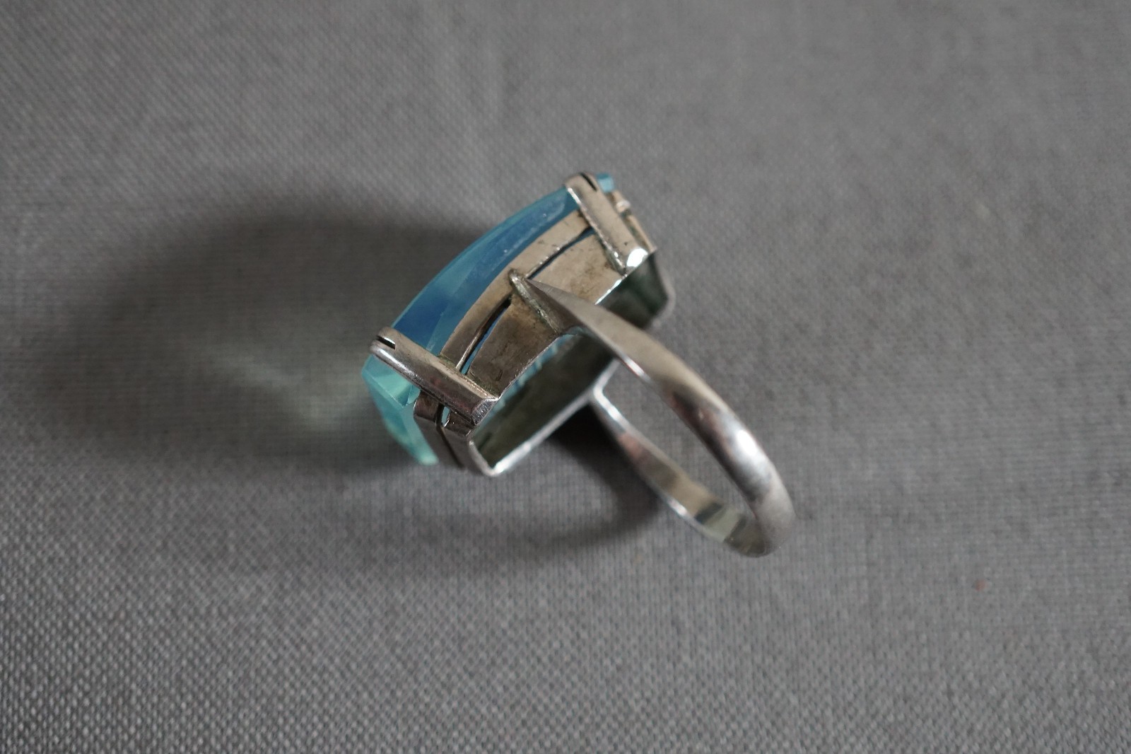 Vintage Blue Reverse-Carved Asian Temple Buildings Sterling Ring