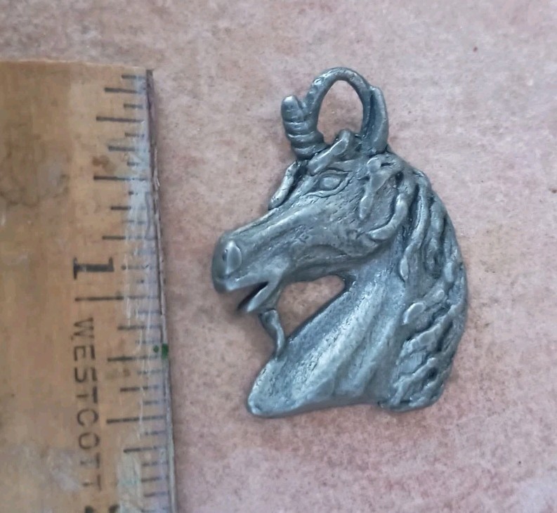 Vintage Unicorn Pendant Pewter By Spoontiques 1988 Marked 2200 1½” Silver- Grey