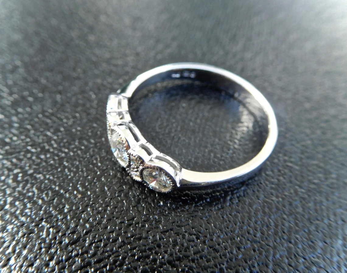 1 Ctw White Round Simulated Diamond Three Stone Art Deco Style 925 Silver Ring