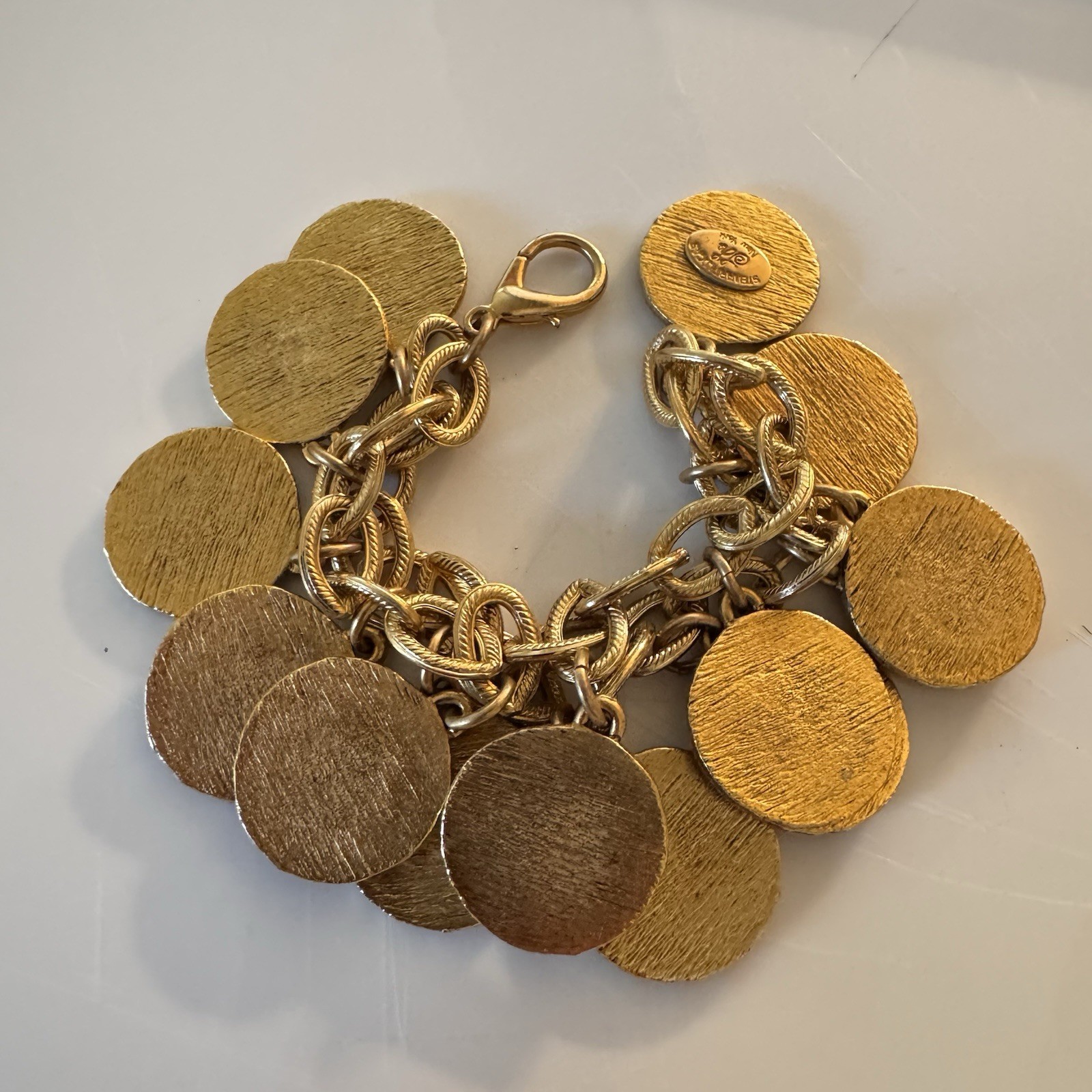 Vintage Stewart Lucas Coin Charm Bracelet, 80s 90s, Etruscan, Byzantine, Signed!