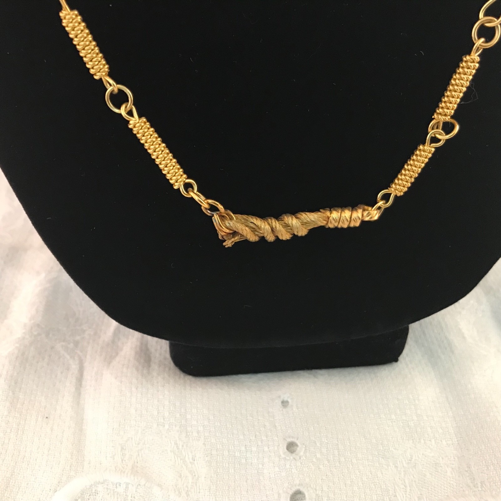 1970’s Handmade Greek Gold Plated Wire Wrapped Necklace NOS